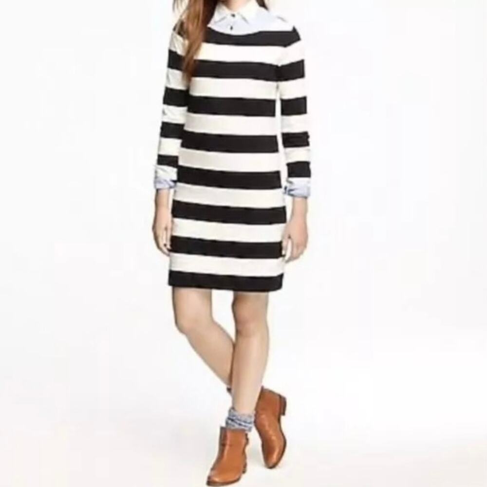 J.Crew maritime striped shirt dress Size M Navy/White Nautical Cotton Side zip